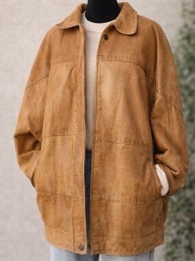 Vintage-Inspired Tan Leather Jacket for Women